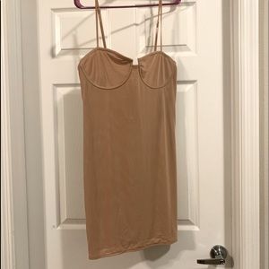 Tan Mesh Mini Dress